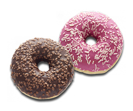 Donut  čokoládový, s bílou polevou, pinky